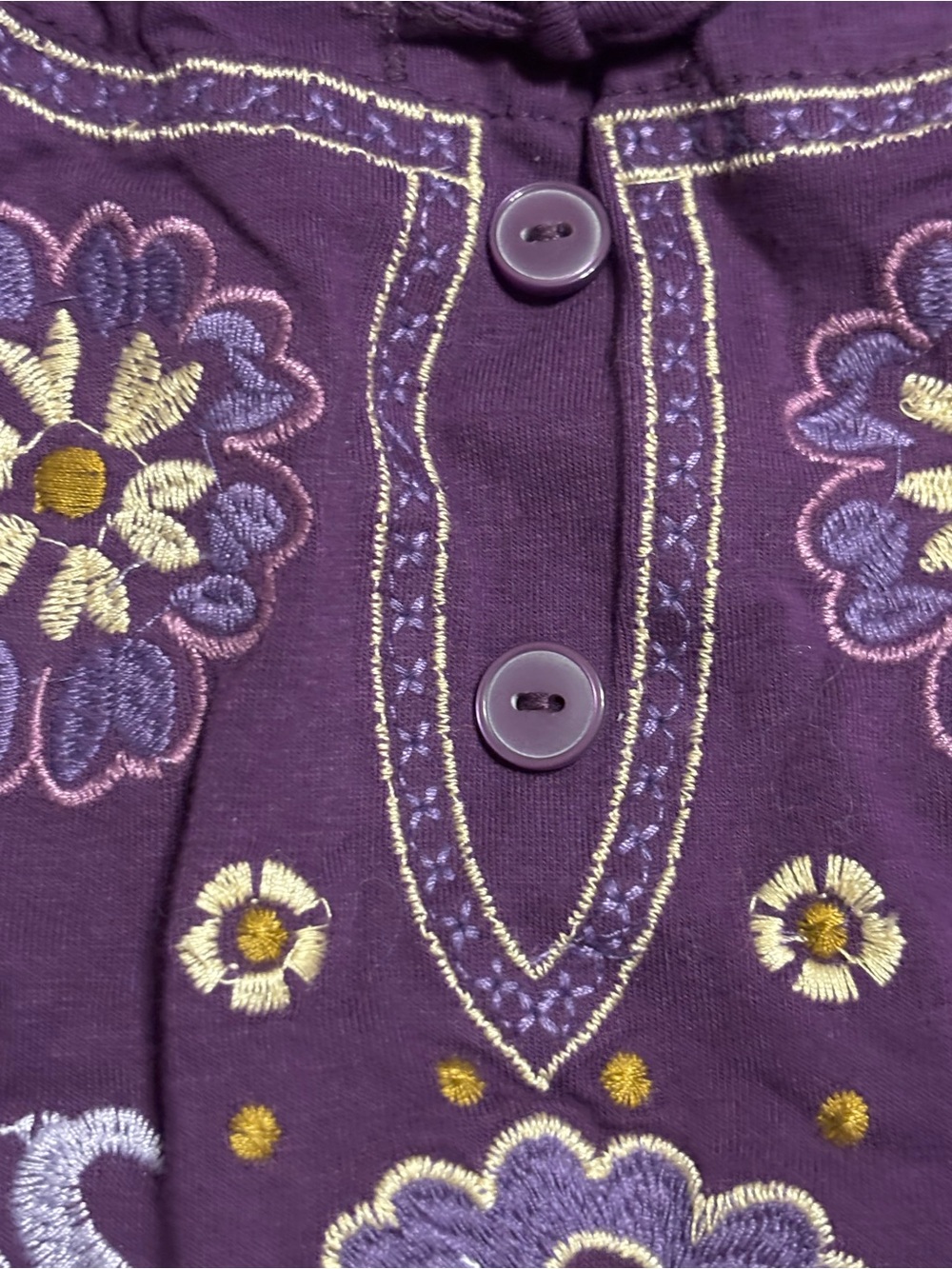 Denim & Co. 3X Purple Embroidered Peasant Top NWOT Henley Tie Neck Short Sleeve